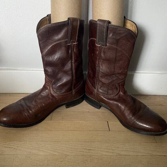 Justin Classic Roper Style 3162 Brown Leather Boots Cowboy Western Mens 7 1/2 EE main image 7
